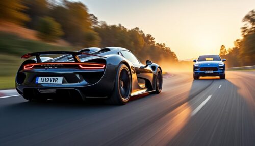 bekijk hoe de porsche 918 spyder het opneemt tegen de elektrische cayenne in een spannende racestrijd vol kracht en innovatie.